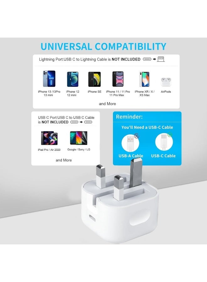 iMee 20W USB-C Power Adapter with USB-C to USB-C Cable 1 Meter Single Port Fast Charging UK 3 Pin Plug Wall Charger AC 100-240V for Compatible Smartphones Tablets Power Banks Model IM-TA120CC - Image 5